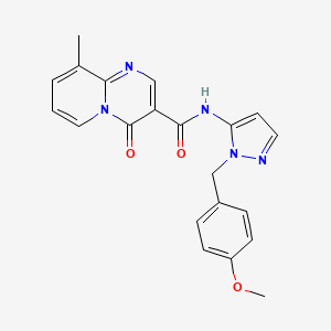 molecular formula C21H19N5O3 B7160081 N-[2-[(4-methoxyphenyl)methyl]pyrazol-3-yl]-9-methyl-4-oxopyrido[1,2-a]pyrimidine-3-carboxamide 
