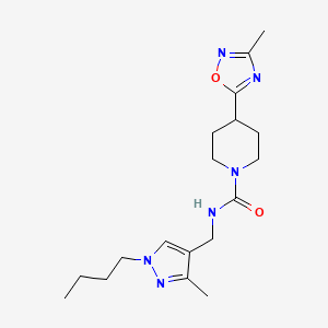molecular formula C18H28N6O2 B7160159 N-[(1-butyl-3-methylpyrazol-4-yl)methyl]-4-(3-methyl-1,2,4-oxadiazol-5-yl)piperidine-1-carboxamide 