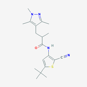molecular formula C19H26N4OS B7160252 N-(5-tert-butyl-2-cyanothiophen-3-yl)-2-methyl-3-(1,3,5-trimethylpyrazol-4-yl)propanamide 