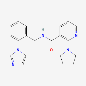 molecular formula C20H21N5O B7160256 N-[(2-imidazol-1-ylphenyl)methyl]-2-pyrrolidin-1-ylpyridine-3-carboxamide 