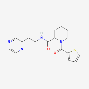 molecular formula C17H20N4O2S B7160551 N-(2-pyrazin-2-ylethyl)-1-(thiophene-2-carbonyl)piperidine-2-carboxamide 