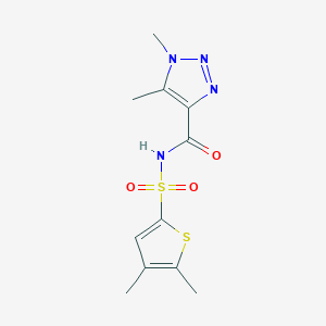 molecular formula C11H14N4O3S2 B7160614 N-(4,5-dimethylthiophen-2-yl)sulfonyl-1,5-dimethyltriazole-4-carboxamide 