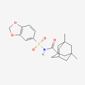 molecular formula C20H25NO5S B7160652 N-(1,3-benzodioxol-5-ylsulfonyl)-3,5-dimethyladamantane-1-carboxamide 