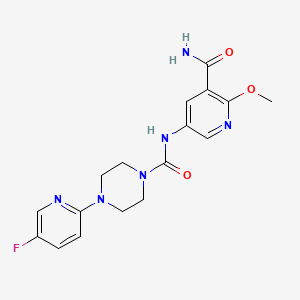 molecular formula C17H19FN6O3 B7160675 N-(5-carbamoyl-6-methoxypyridin-3-yl)-4-(5-fluoropyridin-2-yl)piperazine-1-carboxamide 