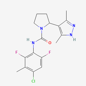molecular formula C17H19ClF2N4O B7160694 N-(4-chloro-2,6-difluoro-3-methylphenyl)-2-(3,5-dimethyl-1H-pyrazol-4-yl)pyrrolidine-1-carboxamide 
