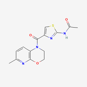 molecular formula C14H14N4O3S B7160905 N-[4-(6-methyl-2,3-dihydropyrido[2,3-b][1,4]oxazine-1-carbonyl)-1,3-thiazol-2-yl]acetamide 