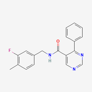 molecular formula C19H16FN3O B7161206 N-[(3-fluoro-4-methylphenyl)methyl]-4-phenylpyrimidine-5-carboxamide 