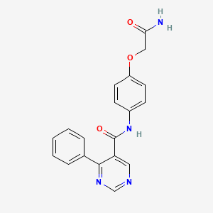 molecular formula C19H16N4O3 B7161215 N-[4-(2-amino-2-oxoethoxy)phenyl]-4-phenylpyrimidine-5-carboxamide 