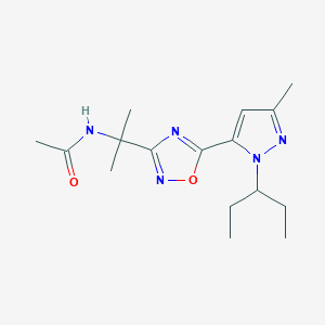 molecular formula C16H25N5O2 B7161279 N-[2-[5-(5-methyl-2-pentan-3-ylpyrazol-3-yl)-1,2,4-oxadiazol-3-yl]propan-2-yl]acetamide 
