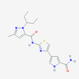 molecular formula C18H22N6O2S B7161291 N-[4-(5-carbamoyl-1H-pyrrol-3-yl)-1,3-thiazol-2-yl]-5-methyl-2-pentan-3-ylpyrazole-3-carboxamide 