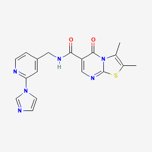 molecular formula C18H16N6O2S B7161298 N-[(2-imidazol-1-ylpyridin-4-yl)methyl]-2,3-dimethyl-5-oxo-[1,3]thiazolo[3,2-a]pyrimidine-6-carboxamide 