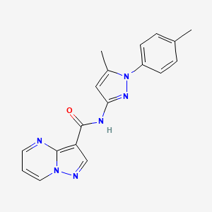 molecular formula C18H16N6O B7161444 N-[5-methyl-1-(4-methylphenyl)pyrazol-3-yl]pyrazolo[1,5-a]pyrimidine-3-carboxamide 