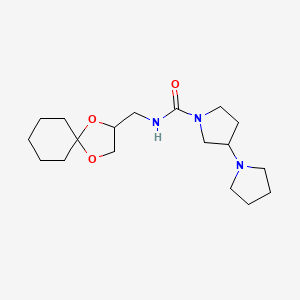 molecular formula C18H31N3O3 B7161515 N-(1,4-dioxaspiro[4.5]decan-3-ylmethyl)-3-pyrrolidin-1-ylpyrrolidine-1-carboxamide 