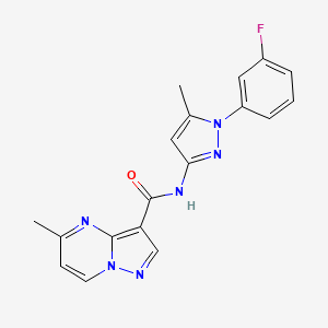 molecular formula C18H15FN6O B7161743 N-[1-(3-fluorophenyl)-5-methylpyrazol-3-yl]-5-methylpyrazolo[1,5-a]pyrimidine-3-carboxamide 