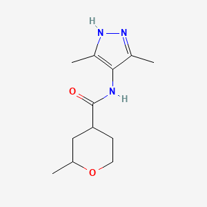 molecular formula C12H19N3O2 B7161787 N-(3,5-dimethyl-1H-pyrazol-4-yl)-2-methyloxane-4-carboxamide 