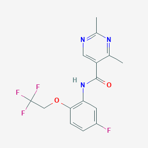 molecular formula C15H13F4N3O2 B7162049 N-[5-fluoro-2-(2,2,2-trifluoroethoxy)phenyl]-2,4-dimethylpyrimidine-5-carboxamide 