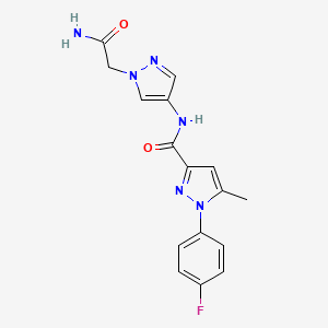 molecular formula C16H15FN6O2 B7162070 N-[1-(2-amino-2-oxoethyl)pyrazol-4-yl]-1-(4-fluorophenyl)-5-methylpyrazole-3-carboxamide 