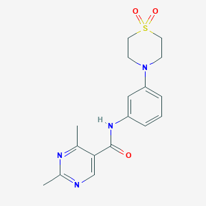 molecular formula C17H20N4O3S B7162093 N-[3-(1,1-dioxo-1,4-thiazinan-4-yl)phenyl]-2,4-dimethylpyrimidine-5-carboxamide 