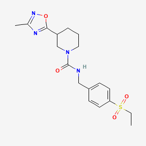 molecular formula C18H24N4O4S B7162175 N-[(4-ethylsulfonylphenyl)methyl]-3-(3-methyl-1,2,4-oxadiazol-5-yl)piperidine-1-carboxamide 