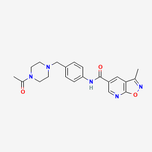 molecular formula C21H23N5O3 B7162299 N-[4-[(4-acetylpiperazin-1-yl)methyl]phenyl]-3-methyl-[1,2]oxazolo[5,4-b]pyridine-5-carboxamide 