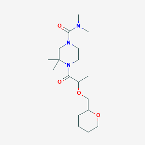 molecular formula C18H33N3O4 B7162312 N,N,3,3-tetramethyl-4-[2-(oxan-2-ylmethoxy)propanoyl]piperazine-1-carboxamide 