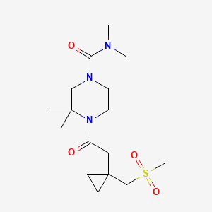 molecular formula C16H29N3O4S B7162319 N,N,3,3-tetramethyl-4-[2-[1-(methylsulfonylmethyl)cyclopropyl]acetyl]piperazine-1-carboxamide 