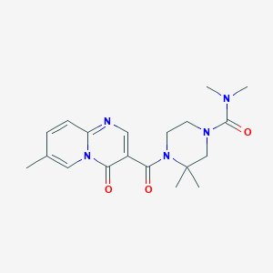 molecular formula C19H25N5O3 B7162320 N,N,3,3-tetramethyl-4-(7-methyl-4-oxopyrido[1,2-a]pyrimidine-3-carbonyl)piperazine-1-carboxamide 