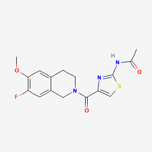 molecular formula C16H16FN3O3S B7162338 N-[4-(7-fluoro-6-methoxy-3,4-dihydro-1H-isoquinoline-2-carbonyl)-1,3-thiazol-2-yl]acetamide 