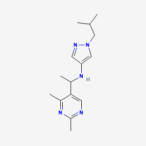 molecular formula C15H23N5 B7162352 N-[1-(2,4-dimethylpyrimidin-5-yl)ethyl]-1-(2-methylpropyl)pyrazol-4-amine 