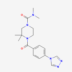 molecular formula C18H24N6O2 B7162624 N,N,3,3-tetramethyl-4-[4-(1,2,4-triazol-4-yl)benzoyl]piperazine-1-carboxamide 