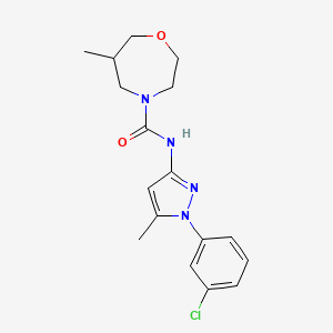 molecular formula C17H21ClN4O2 B7162764 N-[1-(3-chlorophenyl)-5-methylpyrazol-3-yl]-6-methyl-1,4-oxazepane-4-carboxamide 