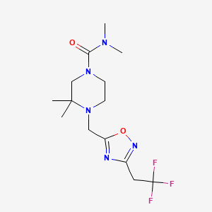 molecular formula C14H22F3N5O2 B7162774 N,N,3,3-tetramethyl-4-[[3-(2,2,2-trifluoroethyl)-1,2,4-oxadiazol-5-yl]methyl]piperazine-1-carboxamide 