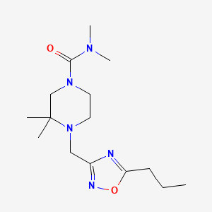 molecular formula C15H27N5O2 B7162783 N,N,3,3-tetramethyl-4-[(5-propyl-1,2,4-oxadiazol-3-yl)methyl]piperazine-1-carboxamide 