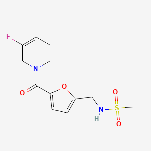 molecular formula C12H15FN2O4S B7162907 N-[[5-(5-fluoro-3,6-dihydro-2H-pyridine-1-carbonyl)furan-2-yl]methyl]methanesulfonamide 