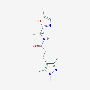 molecular formula C15H22N4O2 B7163770 N-[1-(5-methyl-1,3-oxazol-2-yl)ethyl]-3-(1,3,5-trimethylpyrazol-4-yl)propanamide 