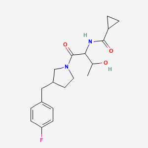 molecular formula C19H25FN2O3 B7164185 N-[1-[3-[(4-fluorophenyl)methyl]pyrrolidin-1-yl]-3-hydroxy-1-oxobutan-2-yl]cyclopropanecarboxamide 