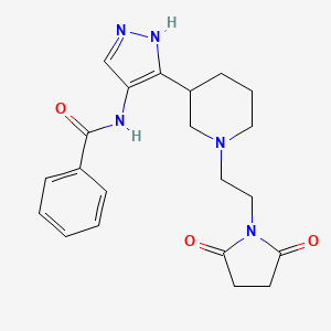 molecular formula C21H25N5O3 B7164327 N-[5-[1-[2-(2,5-dioxopyrrolidin-1-yl)ethyl]piperidin-3-yl]-1H-pyrazol-4-yl]benzamide 