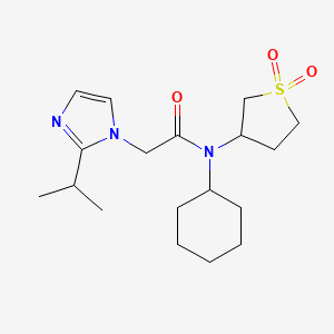 molecular formula C18H29N3O3S B7164603 N-cyclohexyl-N-(1,1-dioxothiolan-3-yl)-2-(2-propan-2-ylimidazol-1-yl)acetamide 