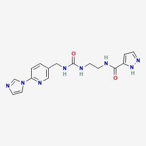 molecular formula C16H18N8O2 B7164696 N-[2-[(6-imidazol-1-ylpyridin-3-yl)methylcarbamoylamino]ethyl]-1H-pyrazole-5-carboxamide 