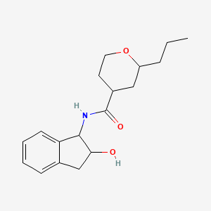 molecular formula C18H25NO3 B7164834 N-(2-hydroxy-2,3-dihydro-1H-inden-1-yl)-2-propyloxane-4-carboxamide 