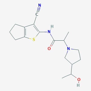 molecular formula C17H23N3O2S B7164860 N-(3-cyano-5,6-dihydro-4H-cyclopenta[b]thiophen-2-yl)-2-[3-(1-hydroxyethyl)pyrrolidin-1-yl]propanamide 