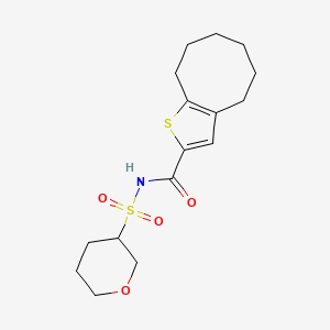 molecular formula C16H23NO4S2 B7164946 N-(oxan-3-ylsulfonyl)-4,5,6,7,8,9-hexahydrocycloocta[b]thiophene-2-carboxamide 