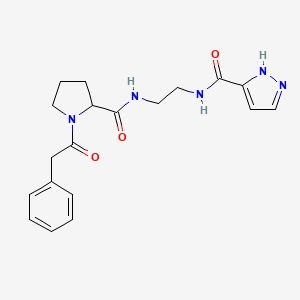 molecular formula C19H23N5O3 B7165063 N-[2-[[1-(2-phenylacetyl)pyrrolidine-2-carbonyl]amino]ethyl]-1H-pyrazole-5-carboxamide 