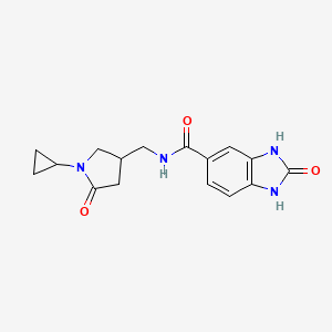 molecular formula C16H18N4O3 B7165105 N-[(1-cyclopropyl-5-oxopyrrolidin-3-yl)methyl]-2-oxo-1,3-dihydrobenzimidazole-5-carboxamide 
