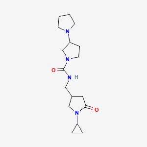 molecular formula C17H28N4O2 B7165122 N-[(1-cyclopropyl-5-oxopyrrolidin-3-yl)methyl]-3-pyrrolidin-1-ylpyrrolidine-1-carboxamide 