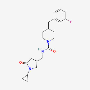 molecular formula C21H28FN3O2 B7165125 N-[(1-cyclopropyl-5-oxopyrrolidin-3-yl)methyl]-4-[(3-fluorophenyl)methyl]piperidine-1-carboxamide 