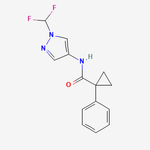molecular formula C14H13F2N3O B7165343 N-[1-(difluoromethyl)pyrazol-4-yl]-1-phenylcyclopropane-1-carboxamide 