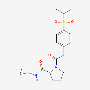 molecular formula C19H26N2O4S B7165388 N-cyclopropyl-1-[2-(4-propan-2-ylsulfonylphenyl)acetyl]pyrrolidine-2-carboxamide 