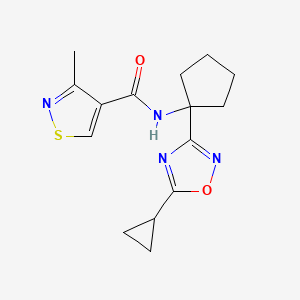 molecular formula C15H18N4O2S B7165506 N-[1-(5-cyclopropyl-1,2,4-oxadiazol-3-yl)cyclopentyl]-3-methyl-1,2-thiazole-4-carboxamide 