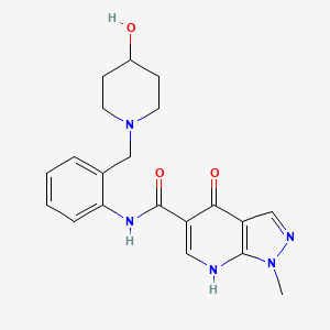 molecular formula C20H23N5O3 B7165510 N-[2-[(4-hydroxypiperidin-1-yl)methyl]phenyl]-1-methyl-4-oxo-7H-pyrazolo[3,4-b]pyridine-5-carboxamide 